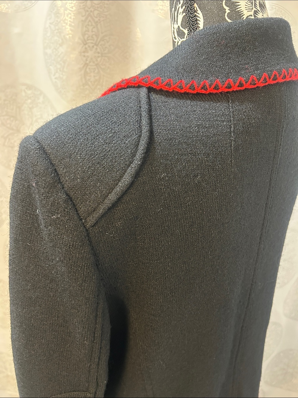 Black Wool Sweater Blazer Jacket Cardigan Red Trim Women Large L - Picture 5 of 16